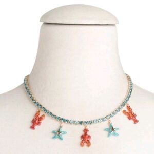 Betsey Johnson Mermaid Jewels Lobster Starfish Charm Tennis  Necklace NWT